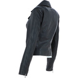 Ladies Veg Tanned Leather Plain Biker Jacket Black: AWL-79