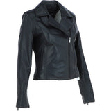 Ladies Veg Tanned Leather Plain Biker Jacket Black: AWL-79