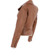 Ladies Veg Tanned Leather Plain Biker Jacket Tan: AWL-79
