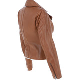 Ladies Veg Tanned Leather Plain Biker Jacket Tan: AWL-79