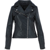 Ladies Veg Tanned Leather Biker Jacket Black: AWL-80