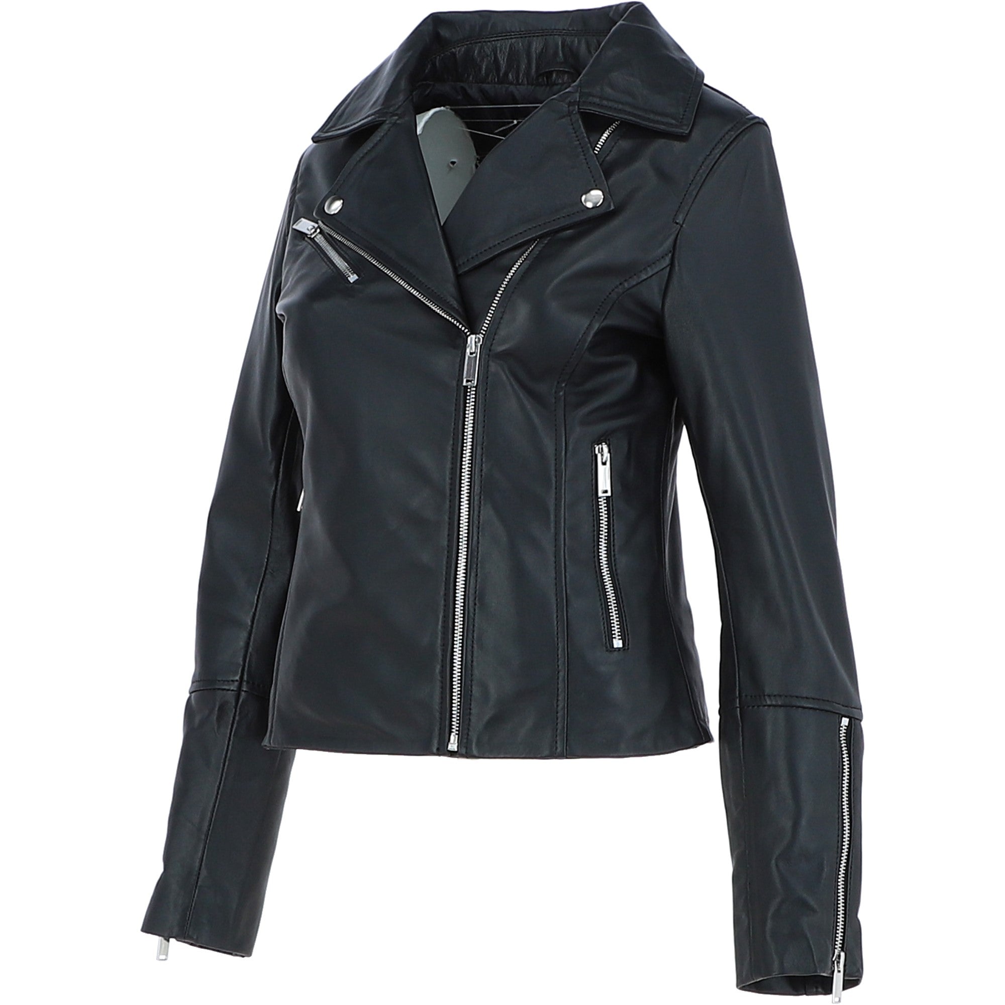 Ladies Veg Tanned Leather Biker Jacket Black: AWL-80