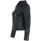 Ladies Veg Tanned Leather Biker Jacket Black: AWL-80