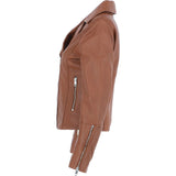 Ladies Veg Tanned Leather Biker Jacket Tan: AWL-80