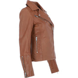 Ladies Veg Tanned Leather Biker Jacket Tan: AWL-80