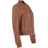 Ladies Leather Bomber Jacket Tan : AWL-MIA