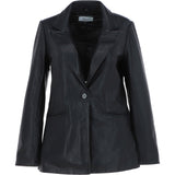 Womens Leather Fashion Single Breasted Blazer Black: AWL-Blazer