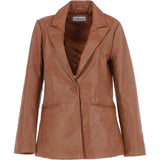 Womens Leather Fashion Single Breasted Blazer Tan: AWL-Blazer