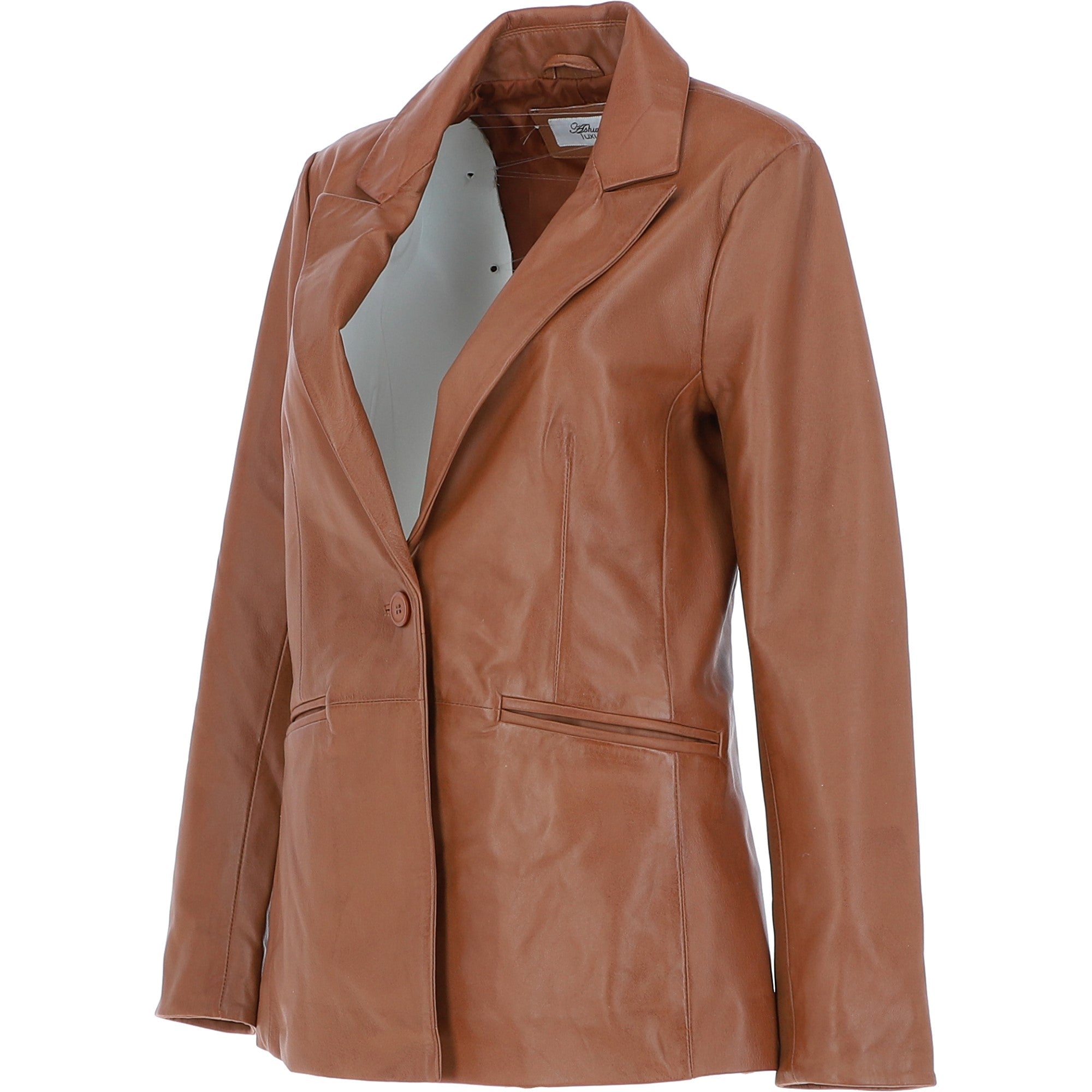 Womens Leather Fashion Single Breasted Blazer Tan: AWL-Blazer