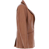 Womens Leather Fashion Single Breasted Blazer Tan: AWL-Blazer