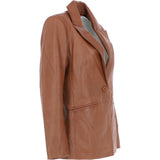 Womens Leather Fashion Single Breasted Blazer Tan: AWL-Blazer