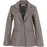 Womens Leather Fashion Single Breasted Blazer Taupe: AWL-Blazer
