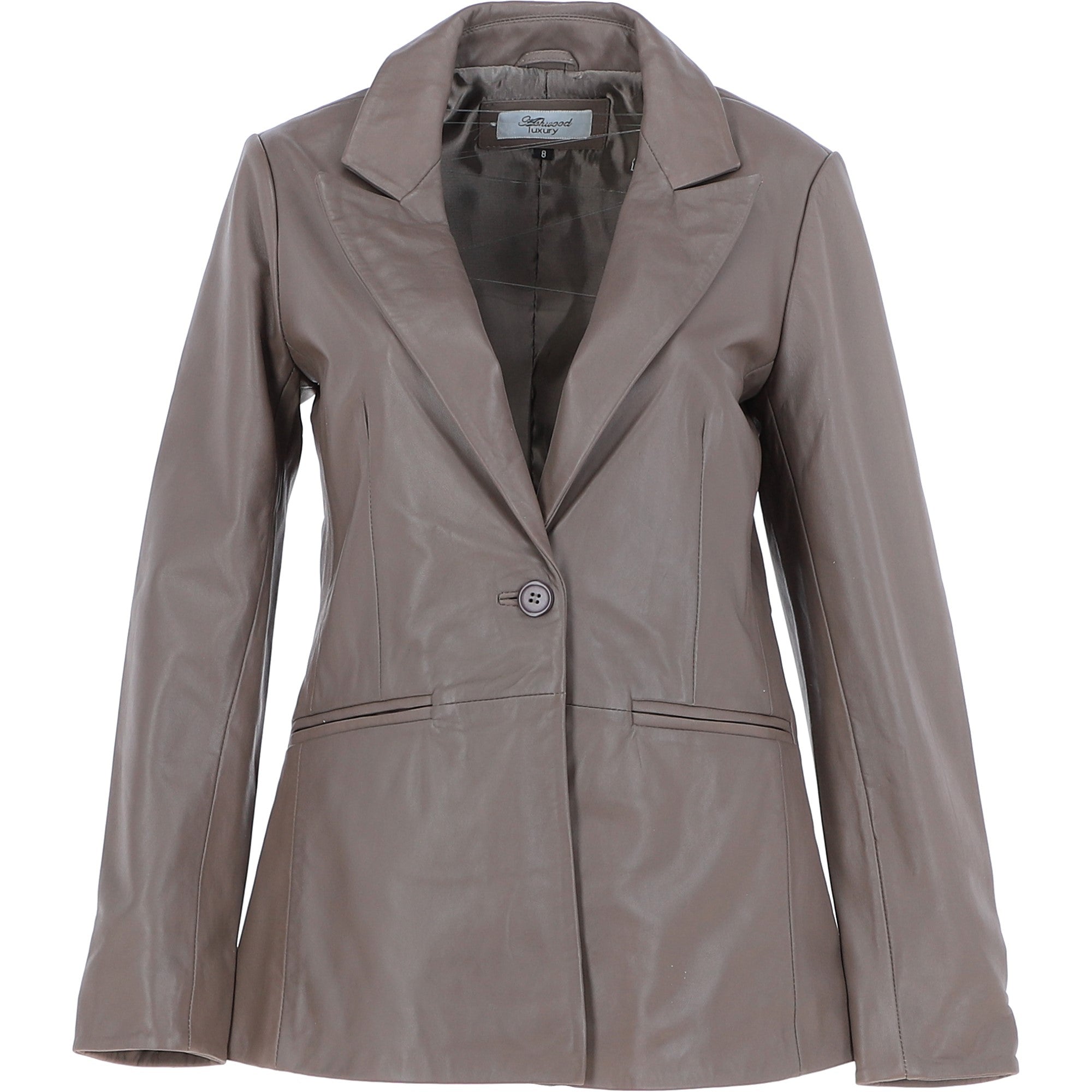Womens Leather Fashion Single Breasted Blazer Taupe: AWL-Blazer