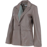 Womens Leather Fashion Single Breasted Blazer Taupe: AWL-Blazer