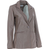 Womens Leather Fashion Single Breasted Blazer Taupe: AWL-Blazer