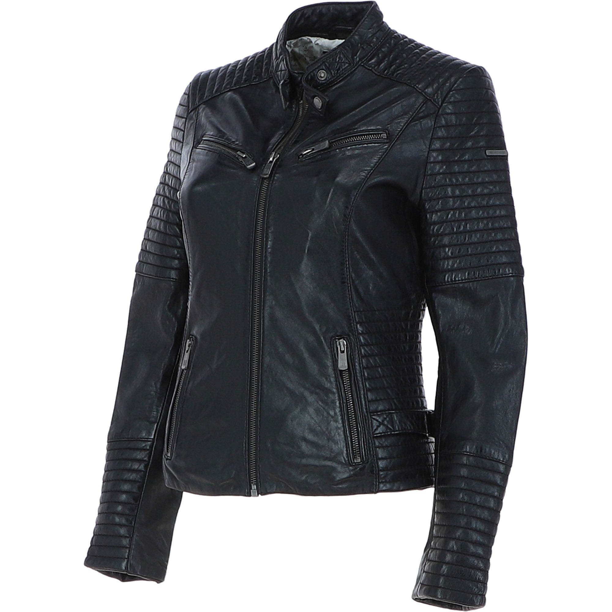Women's Leather Biker Jacket Black: BikeX
