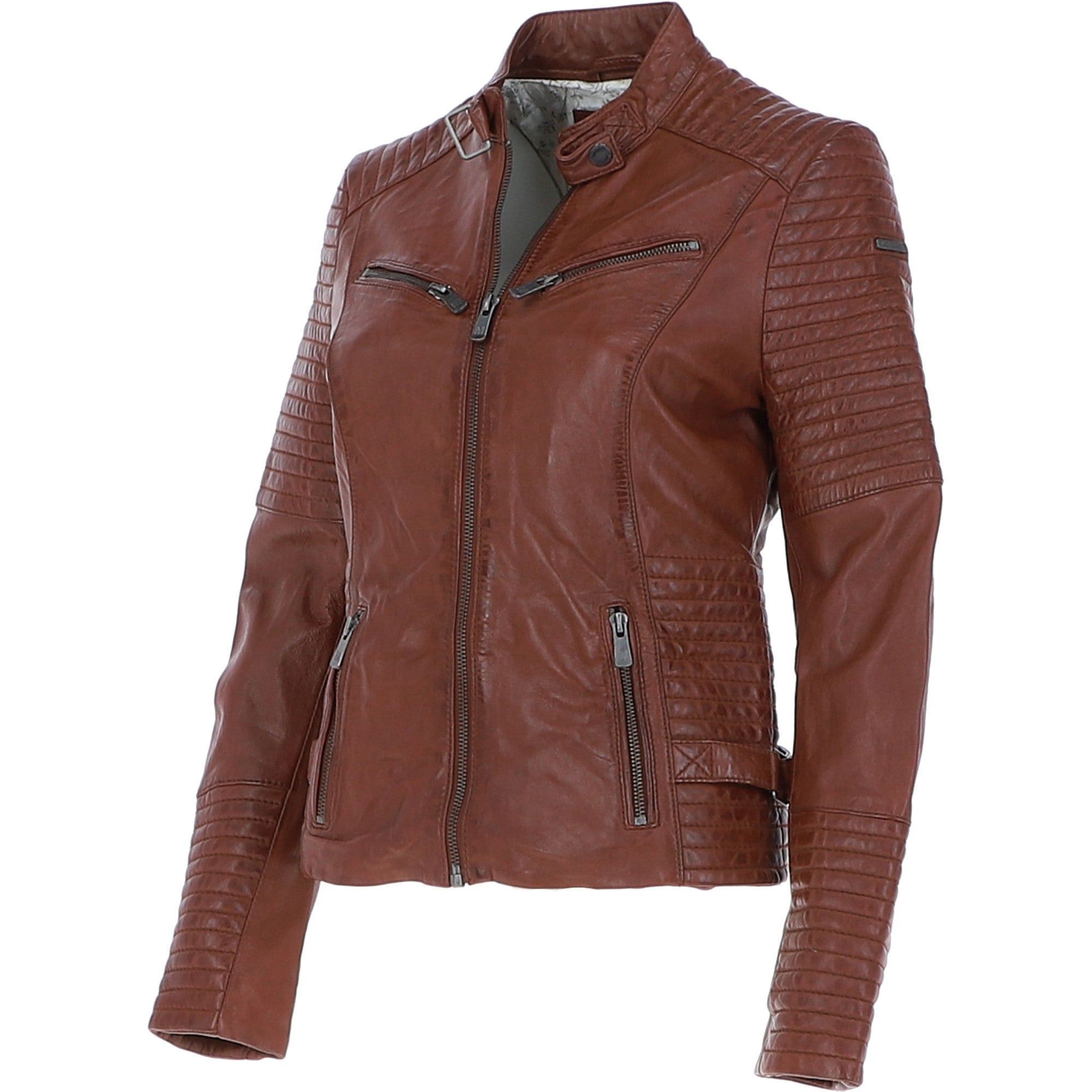 Women's Leather Biker Jacket Cognac: BikeX