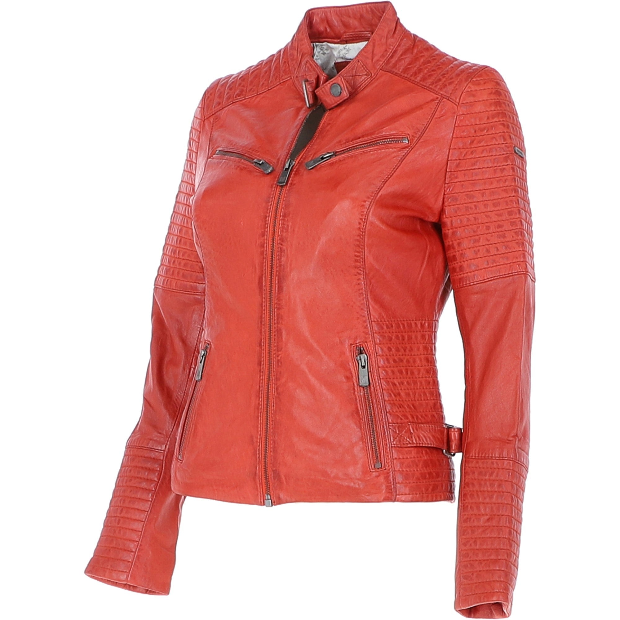 Women's Leather Biker Jacket Orange: BikeX