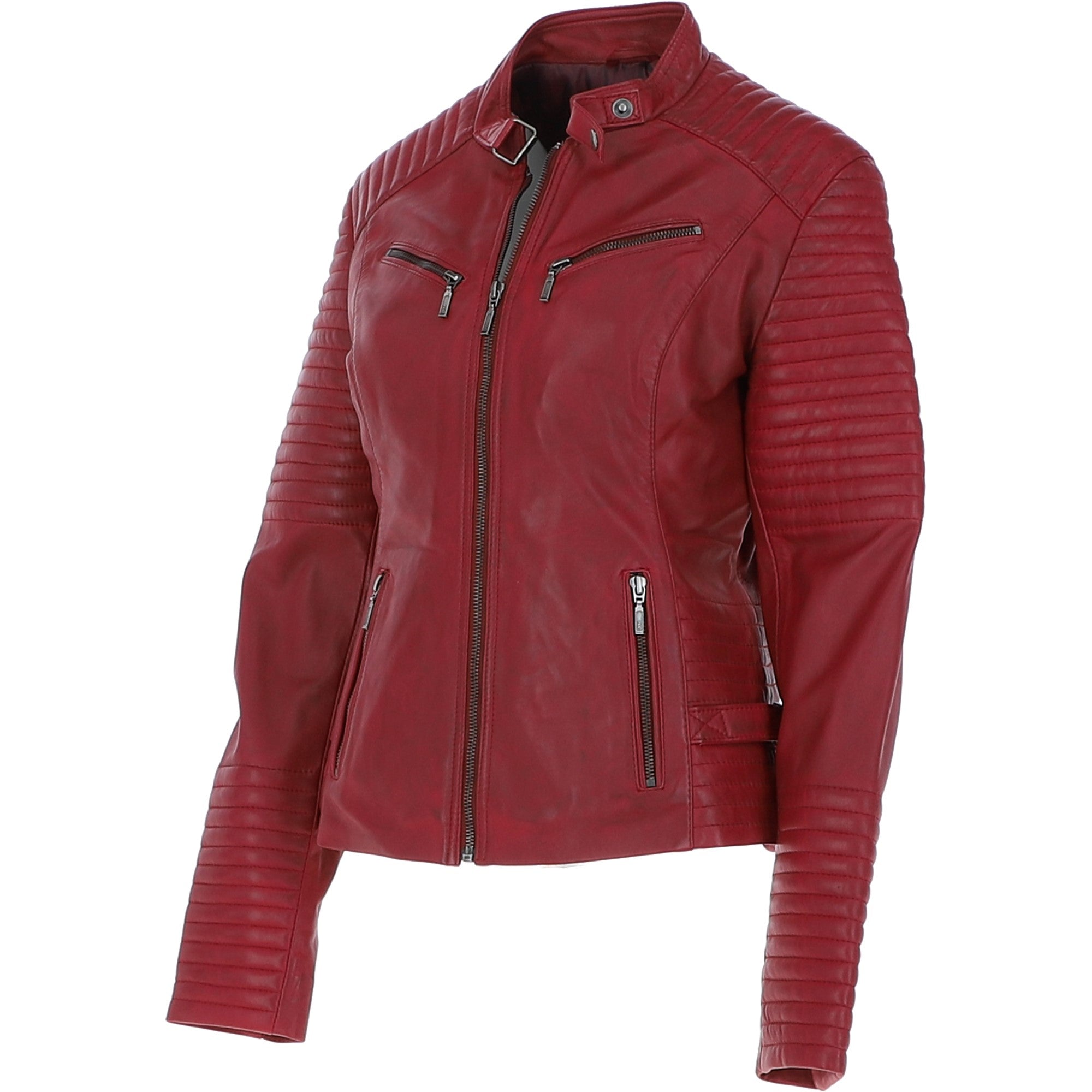 Women's Leather Biker Jacket Red: BikeX