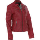 Women's Leather Biker Jacket Red: BikeX