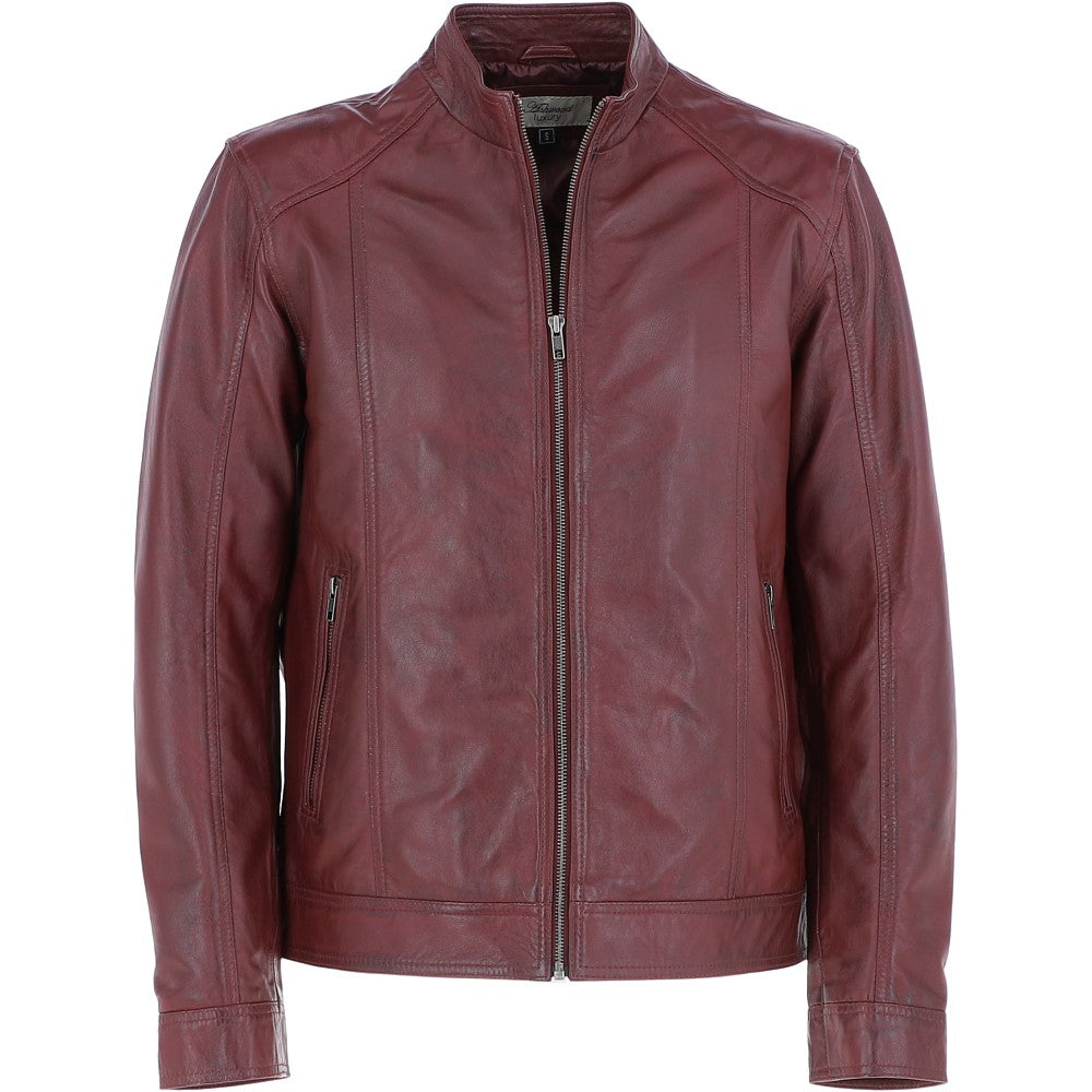 Leather Biker Jacket Burgundy: BR ROCK 2