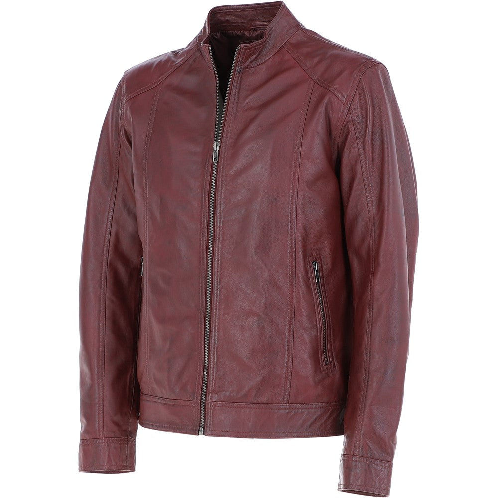 Leather Biker Jacket Burgundy: BR ROCK 2