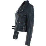 Women's Leather Biker Jacket Navy: BR CHELSEA