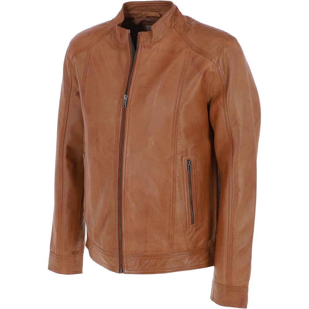 Leather Biker Jacket Tan: BR ROCK 2