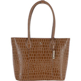 Ashwood Leather Crocodile Print Shopper Bag Tan: C-56