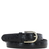 Women's Croc Print Leather Belt with Gold Metal Pin Buckle Black: C-99