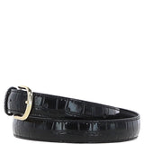 Women's Croc Print Leather Belt with Gold Metal Pin Buckle Black: C-99
