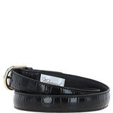 Women's Croc Print Leather Belt with Gold Metal Pin Buckle Black: C-99