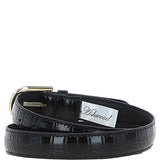 Women's Croc Print Leather Belt with Gold Metal Pin Buckle Black: C-99
