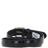 Women's Croc Print Leather Belt with Gold Metal Pin Buckle Black: C-99
