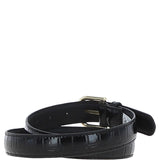 Women's Croc Print Leather Belt with Gold Metal Pin Buckle Black: C-99