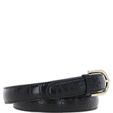 Women's Croc Print Leather Belt with Gold Metal Pin Buckle Black: C-99