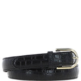 Women's Croc Print Leather Belt with Gold Metal Pin Buckle Black: C-99