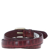 Women's Croc Print Leather Belt with Gold Metal Pin Buckle Bordeaux: C-99
