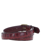Women's Croc Print Leather Belt with Gold Metal Pin Buckle Bordeaux: C-99