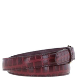 Women's Croc Print Leather Belt with Gold Metal Pin Buckle Bordeaux: C-99