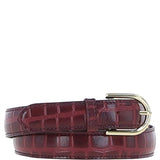 Women's Croc Print Leather Belt with Gold Metal Pin Buckle Bordeaux: C-99