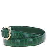 Women's Croc Print Leather Belt with Gold Metal Pin Buckle Green: C-99