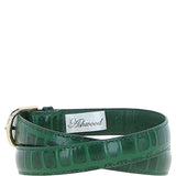 Women's Croc Print Leather Belt with Gold Metal Pin Buckle Green: C-99