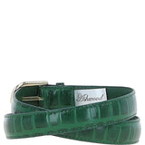 Women's Croc Print Leather Belt with Gold Metal Pin Buckle Green: C-99