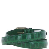 Women's Croc Print Leather Belt with Gold Metal Pin Buckle Green: C-99