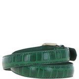 Women's Croc Print Leather Belt with Gold Metal Pin Buckle Green: C-99