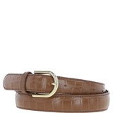 Women's Croc Print Leather Belt with Gold Metal Pin Buckle Tan: C-99