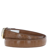 Women's Croc Print Leather Belt with Gold Metal Pin Buckle Tan: C-99