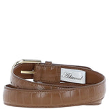 Women's Croc Print Leather Belt with Gold Metal Pin Buckle Tan: C-99