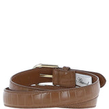 Women's Croc Print Leather Belt with Gold Metal Pin Buckle Tan: C-99